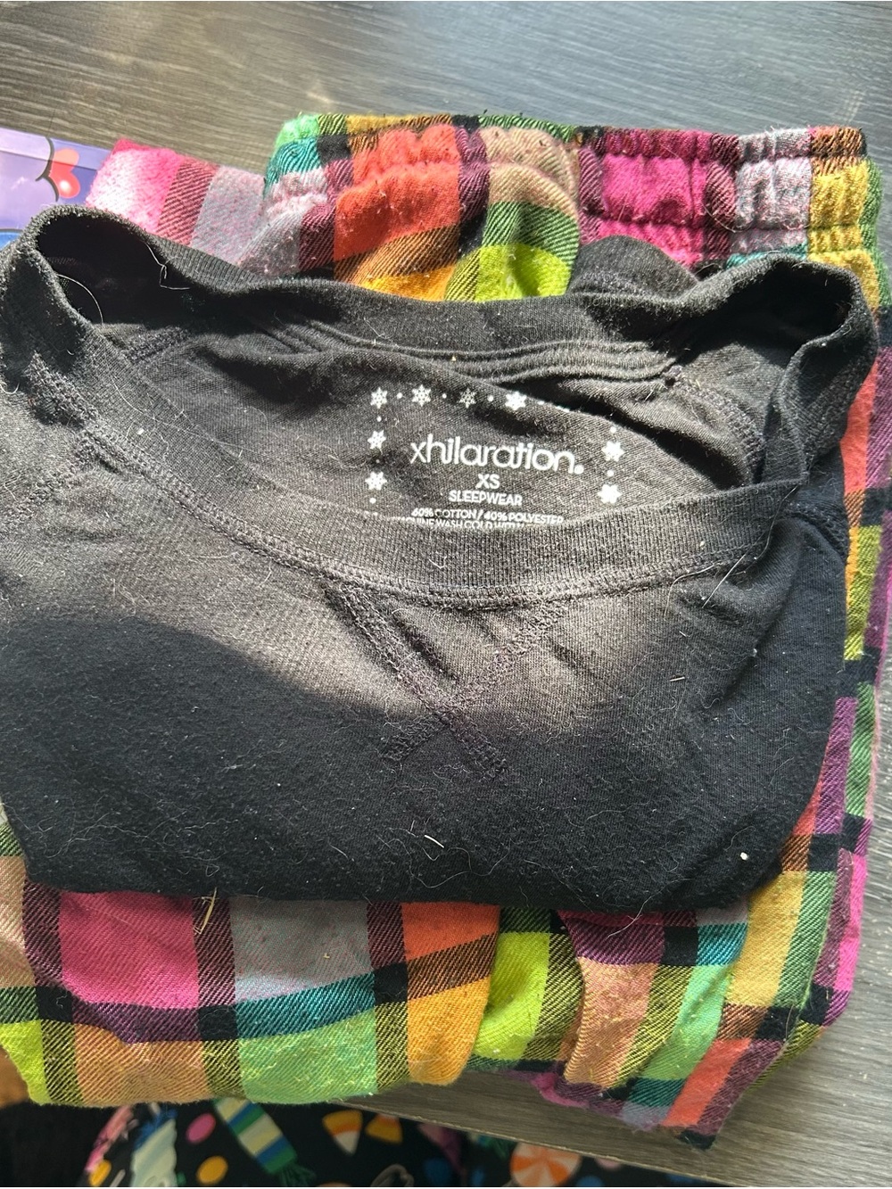 Xhilaration Black Long Sleeve Sleep Shirt with Plaid Pajama Pants
